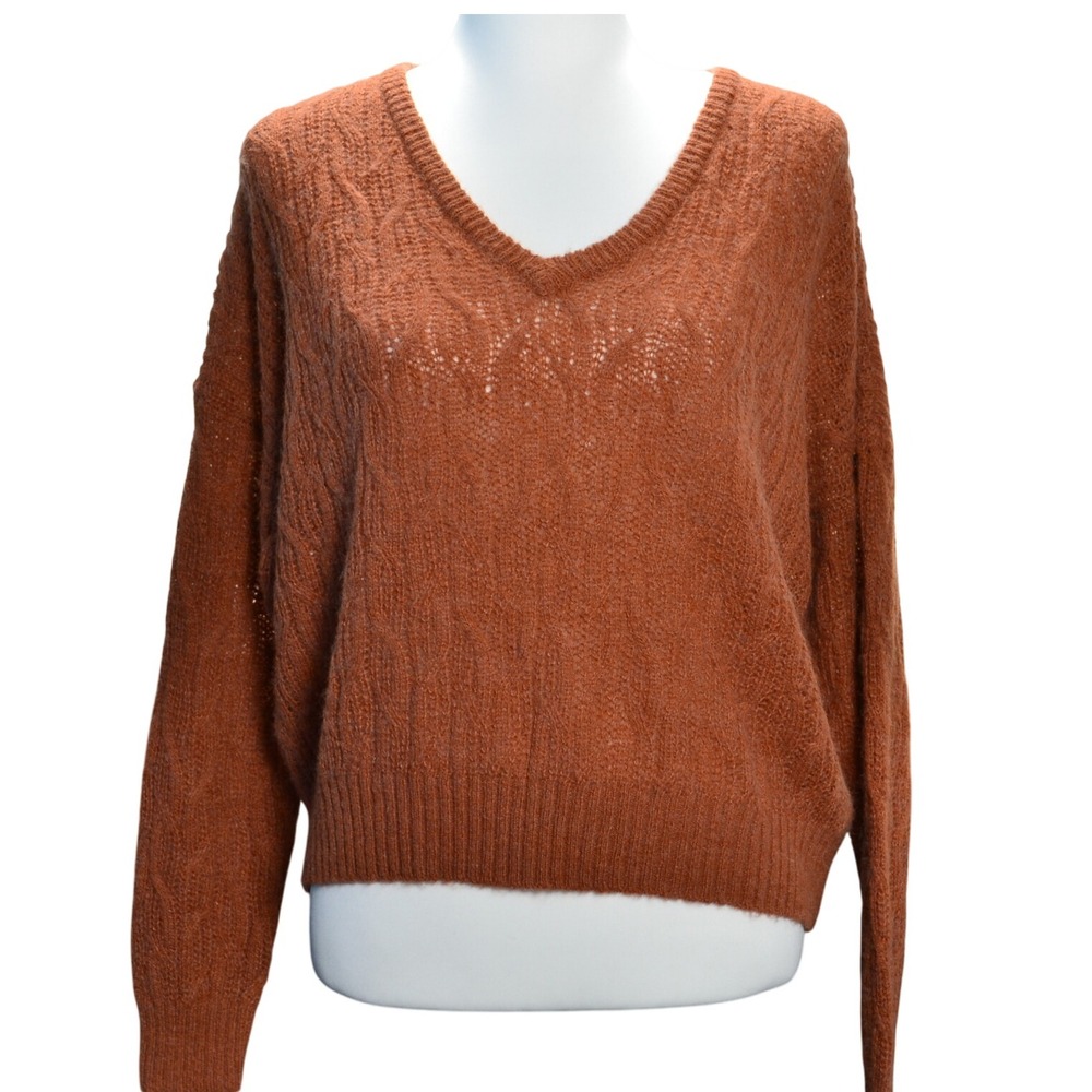 Madewell Alpaca Blend Cable Knit Sweater Rust Brown Women's Soft Cozy Medium‎